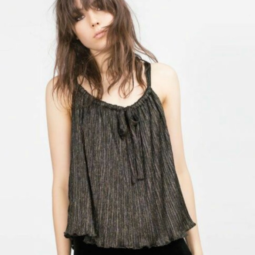 Zara flowy top. Black/Metallic. XS. Brand new